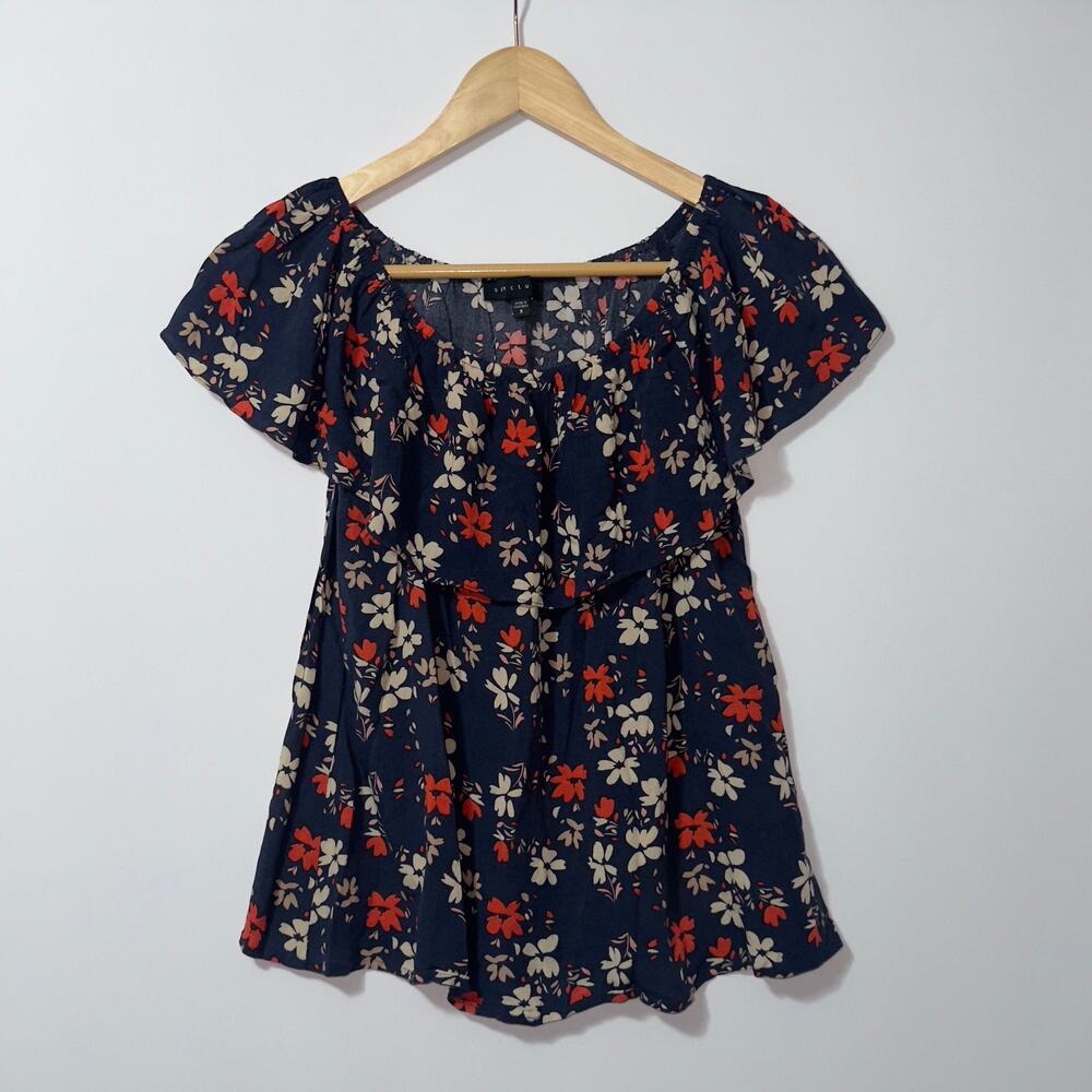 Sanctuary Floral Flutter Sleeve Peplum Blouse Size Small